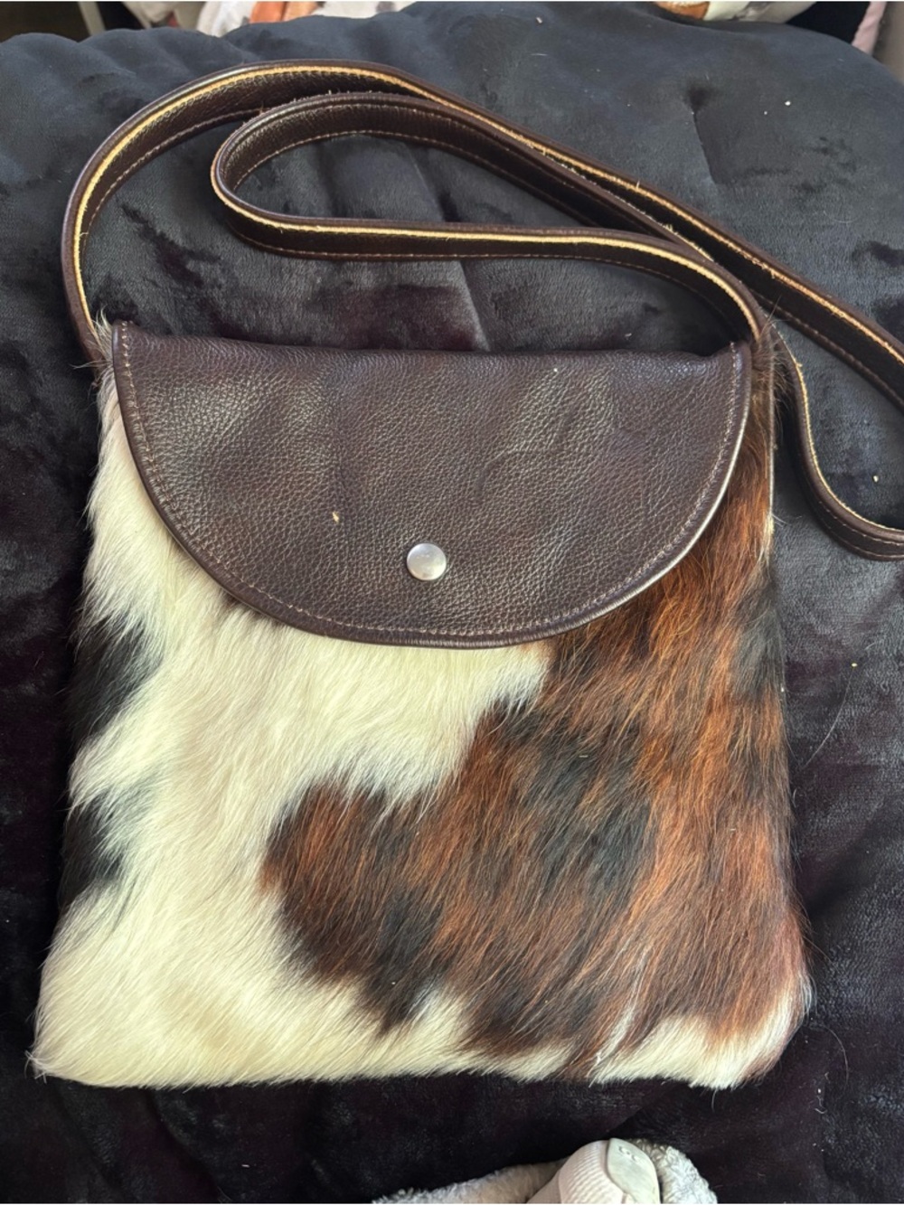 Cowhide Crossbody Bag with Brown Leather Flap